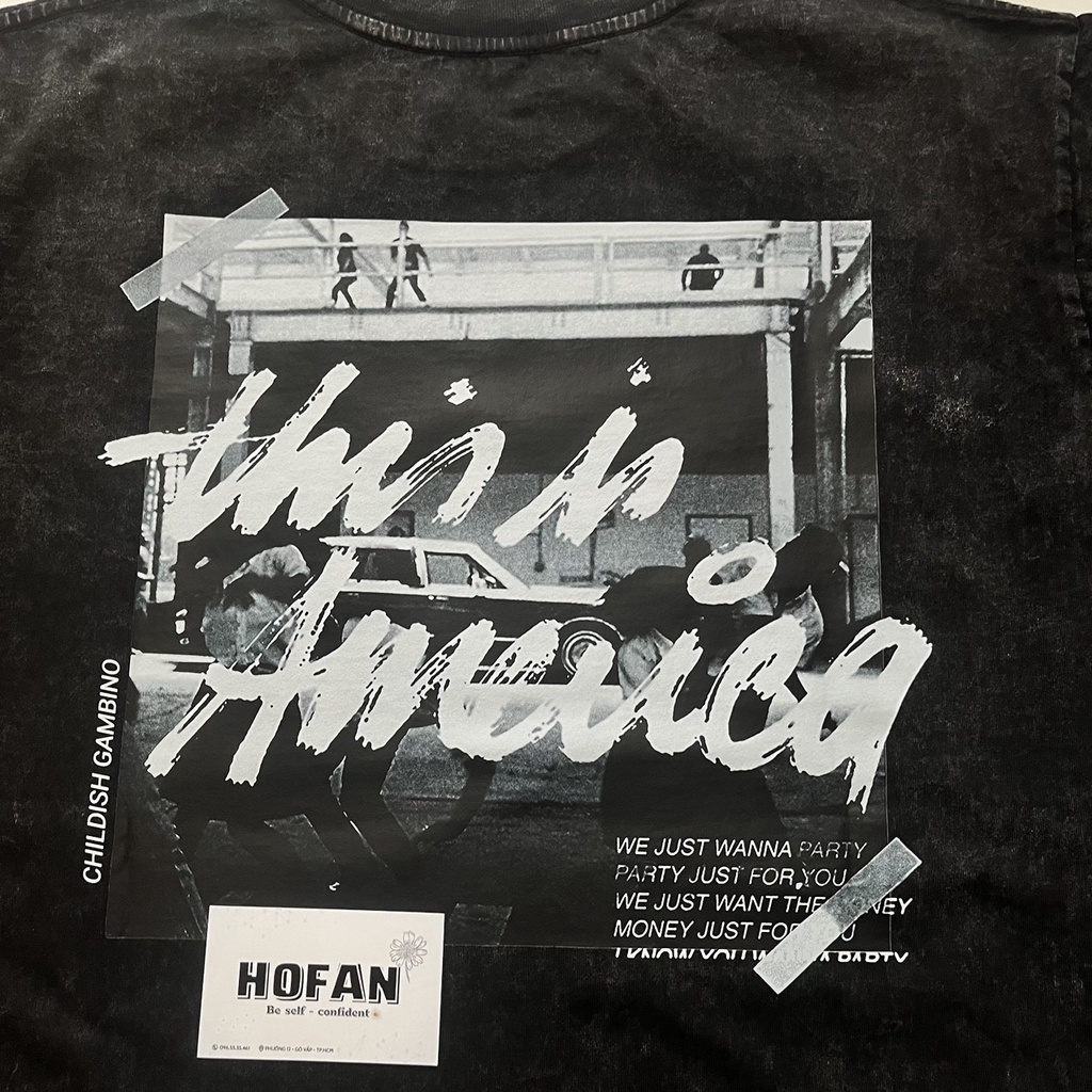 Áo thun tay lỡ Wash Xám đen Hip Hop phông Unisex nam nữ Cotton oversize form rộng