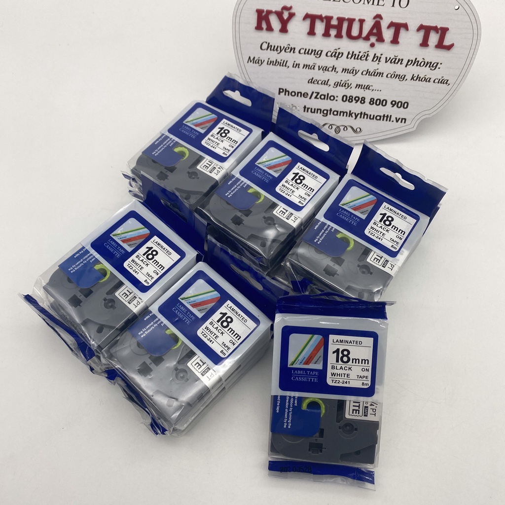 Cuộn băng nhãn 18mm TZ2-241 chữ đen nền trắng cho máy in Brother P-Touch
