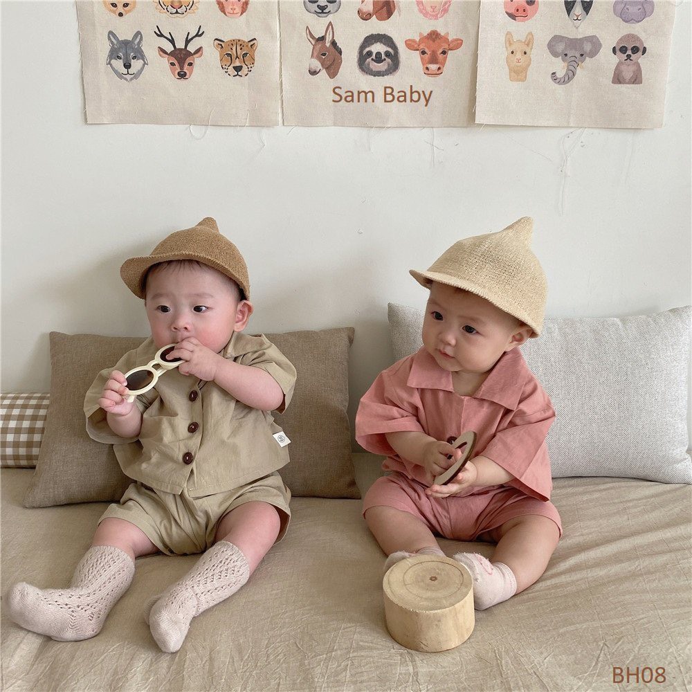 Bộ quần áo kiểu đi học đi chơi cho bé trai và bé gái chất liệu đũi hàn mềm mịn phong cách hàn quốc