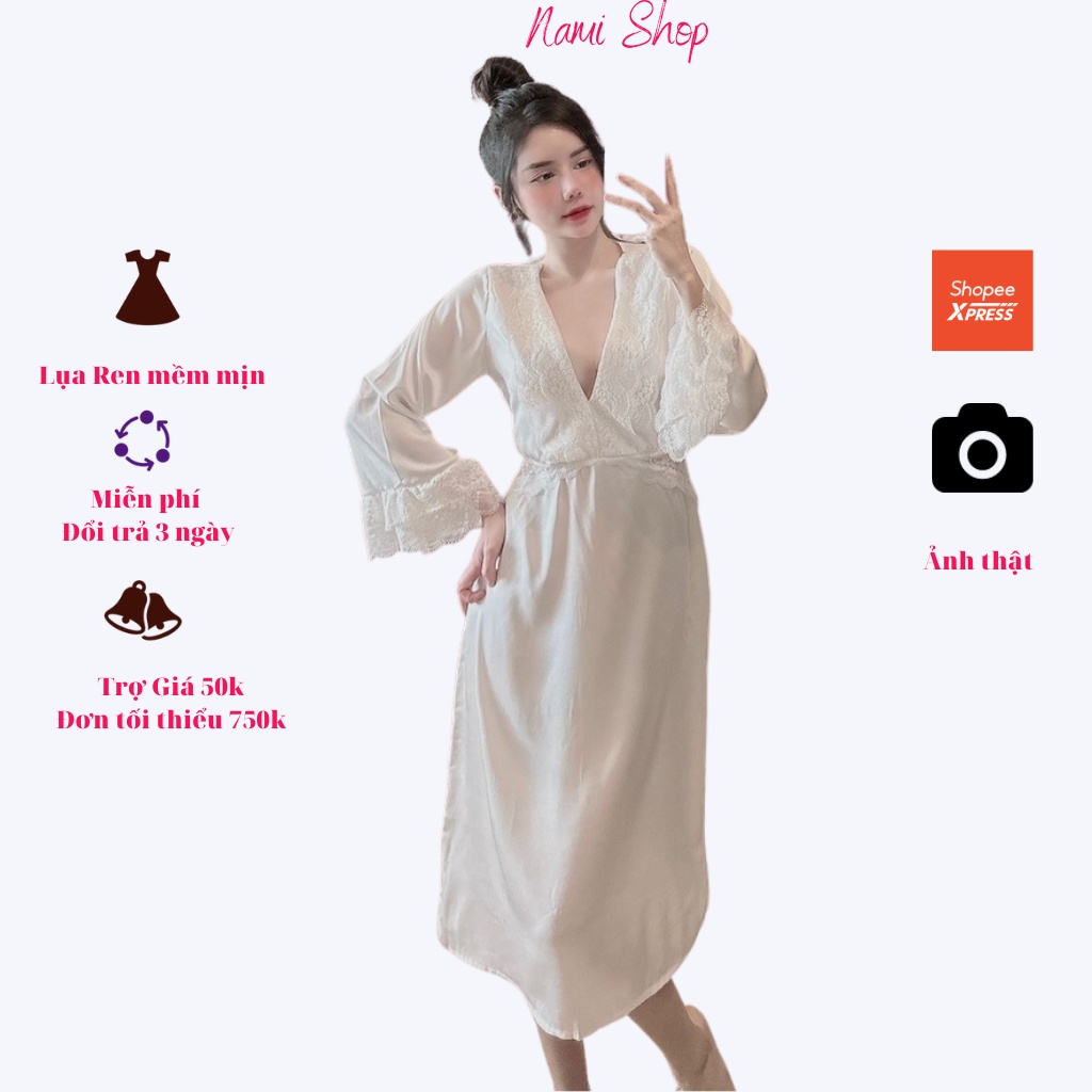 Váy ngủ tiểu thư tay Loe Phối Ren Sexy Lụa Latin  Cưng muốn xỉu luôn Freesize