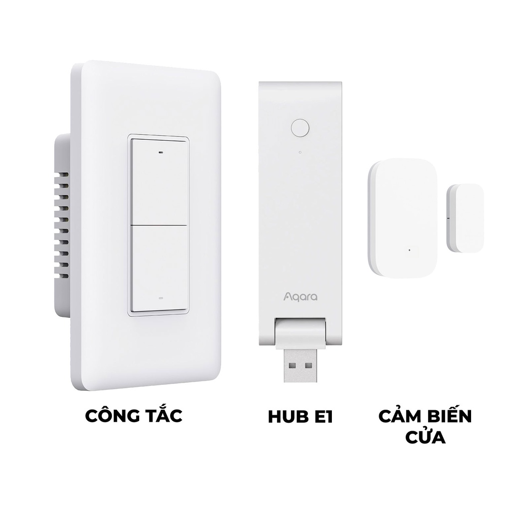 Combo Nhà Thông Minh Cơ Bản - Công tắc thông minh, Hub Aqara E1, Cảm biến cửa, Điều khiển bằng App, Tương thích HomeKit