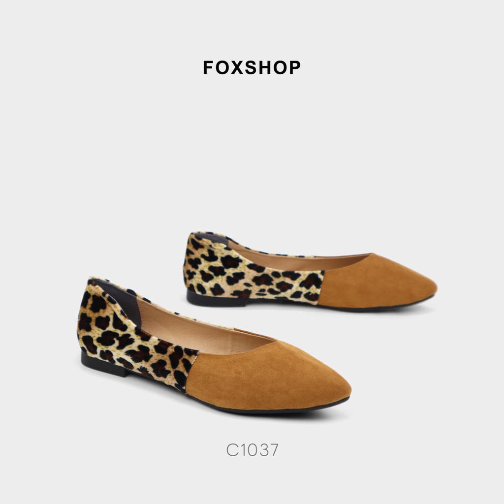 Giày búp bê nữ đế bằng da lộn phối beo nhung êm mêm cá tính 1037