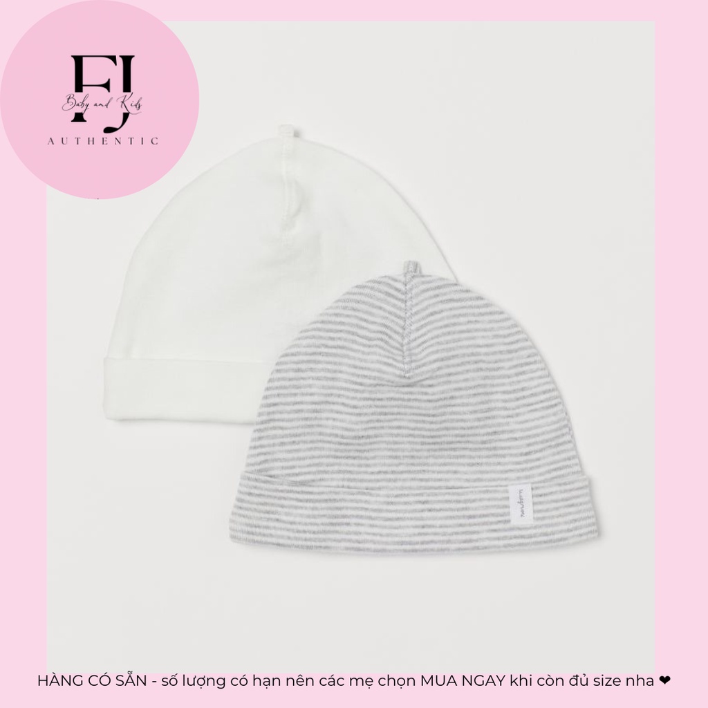 Mũ baby trẻ em chính hãng HM, mũ bé trai mũ baby trắng, mũ baby kẻ xám, hàng hiệu cho bé