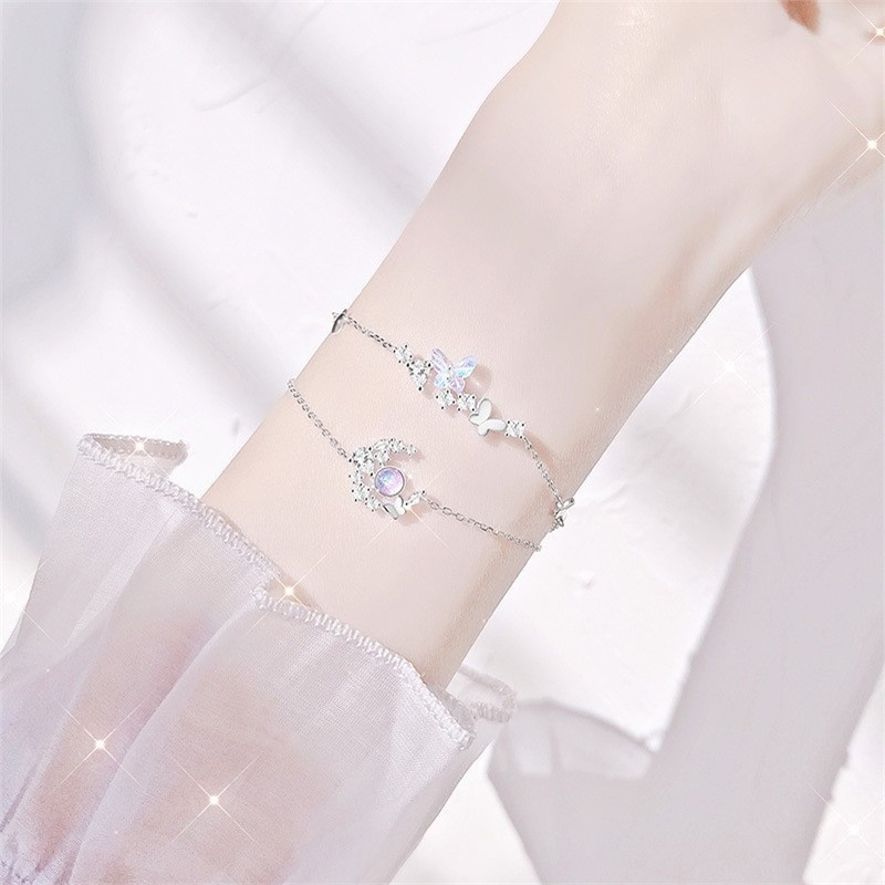 Vòng Tay Phong Tính khí cổ tích trang trí hình bướm trăng đính kèm,Ngày Tưởng niệm Trang sức quà tặng cho bạn gái