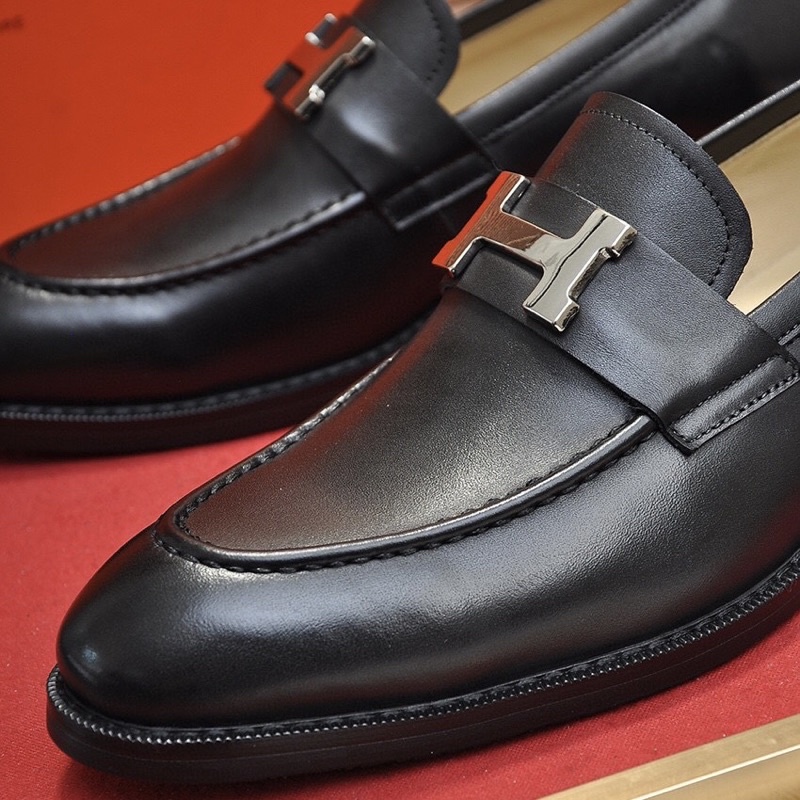 Giày Loafer Paris H.e.r.m.e.s nam cao cấp, giày lười nam công sở đen da bò H.M 001 – STORE III