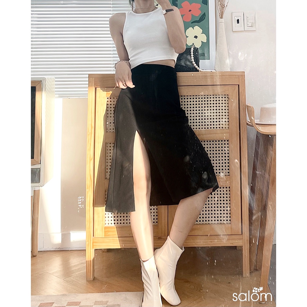 Chân váy khoá kéo xẻ tà trendy SALOM Shp018