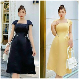 ĐẦM XÒE THIẾT KẾ CỔ VUÔNG TẶNG KÈM HOA TAI THỜI TRANG