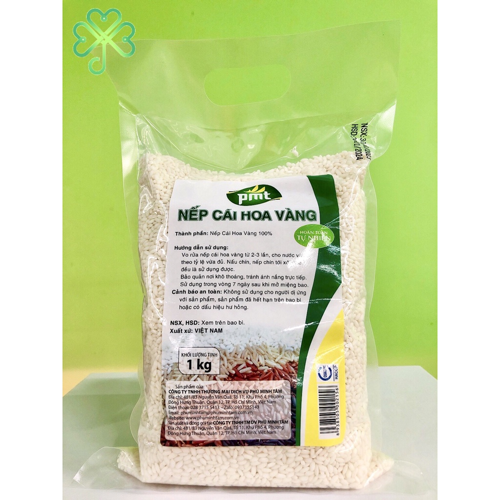Gạo Nếp Cái Hoa Vàng Phú Minh Tâm - Túi 1KG - Hạt to - Tròn - Dẻo - Thơm Ngon - Giá Rẻ