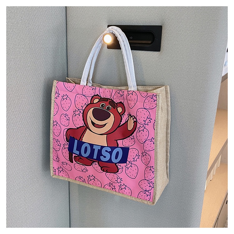 Túi xách nữ, túi cói LOSTO gấu hồng đựng tiện ích siêu tiện lợi phong cách Nhật Bản