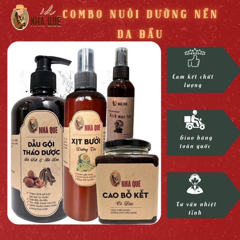 COMBO NUÔI DƯỠNG NỀN DA ĐẦU( Dầu gội bồ kết, Cao bồ kết, xịt bưởi, tinh chất mọc tóc)