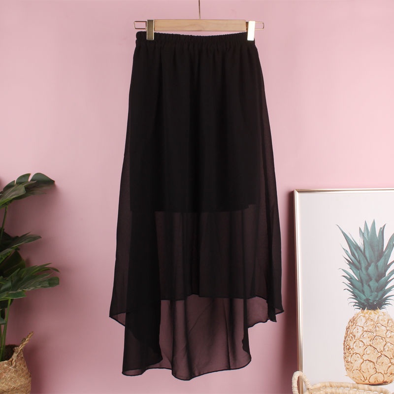 Happy-store ❤️ Váy voan nữ dài vừa phải eo cao màu trơn nhỏ tươi tắn phù hợp với váy chữ A xòe lớn tự trồng