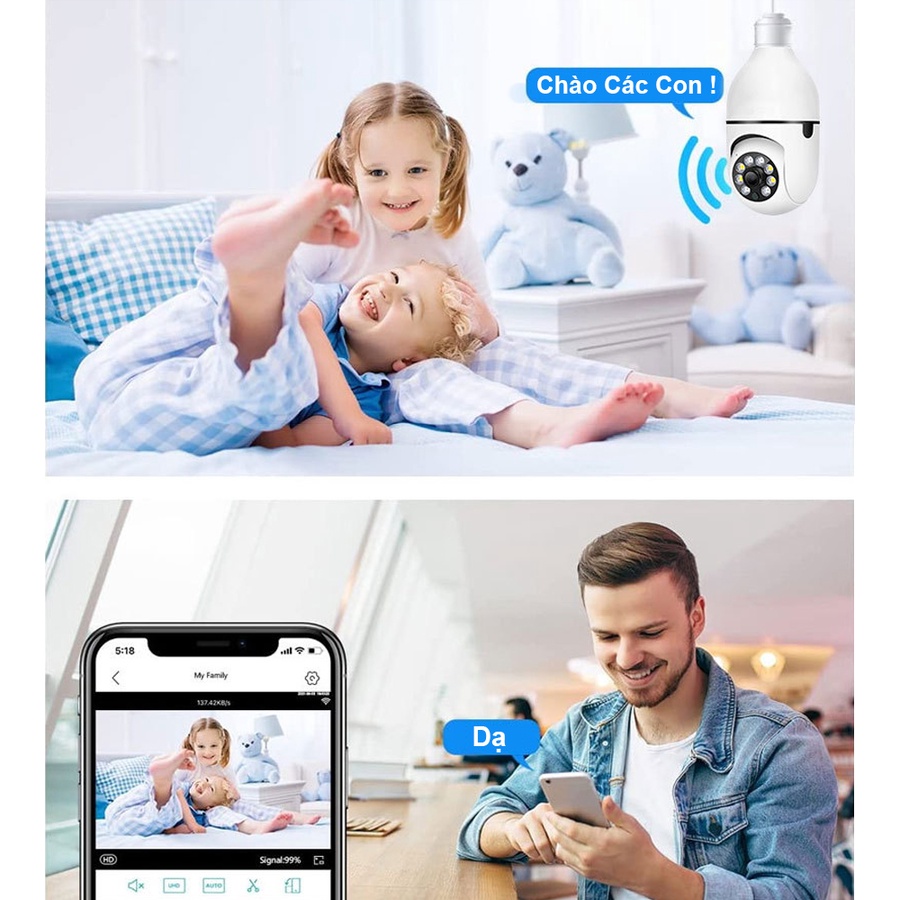 2.4Ghz Chống Nước E27 Camera Quan Sát Hd 1080P 360 &deg; Quay Ban Đêm Màn Hình Điều Khiển Bằng JXLcam Ứng Dụng
