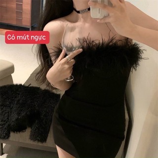 ĐẦM BODY PHỐI LÔNG VŨ TÔN DÁNG 😍