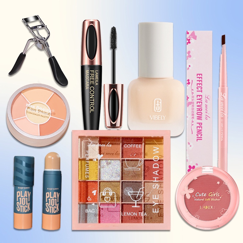 Bộ trang điểm 8 món LAMEILA Bao gồm phấn mắt+che khuyết điểm+tạo khối+đỏ mặt...PS-8JT-D01