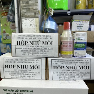 Bộ sản phẩm diệt mối tận gốc gồm: 3 hộp nhử mối + 1 lọ thuốc lây nhiễm PMC-90 và 1 lọ thuốc phun không mùi Hunter 100ml