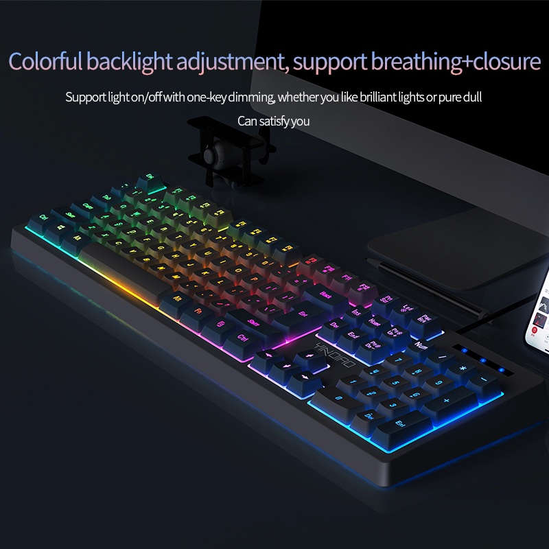 Bàn phím giả cơ K200 YINOIAO 104 phím đèn led RGB xuyên chữ phím bấm nhạy thích hợp chơi game, văn phòng