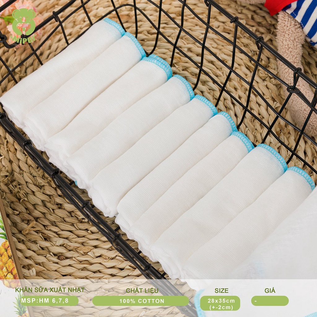 Khăn sữa Mipbi xuất Nhật 4 lớp 100% cotton HM8 (Gói 10 chiếc)