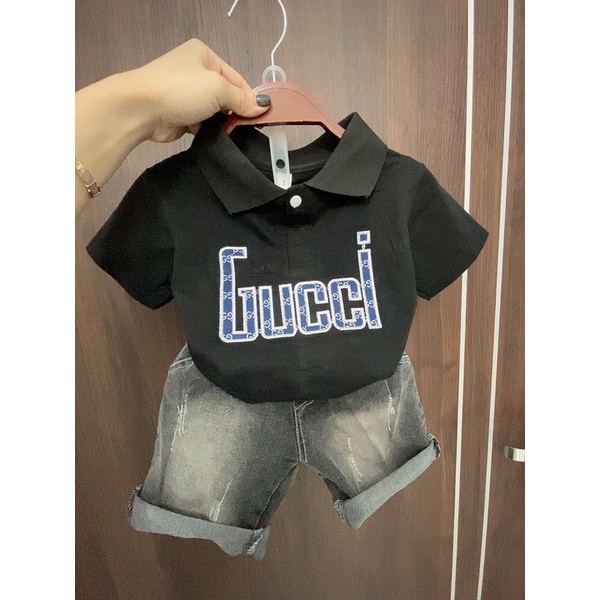 Set bộ áo polo gucci mix quần bò bé trai 12-20kg