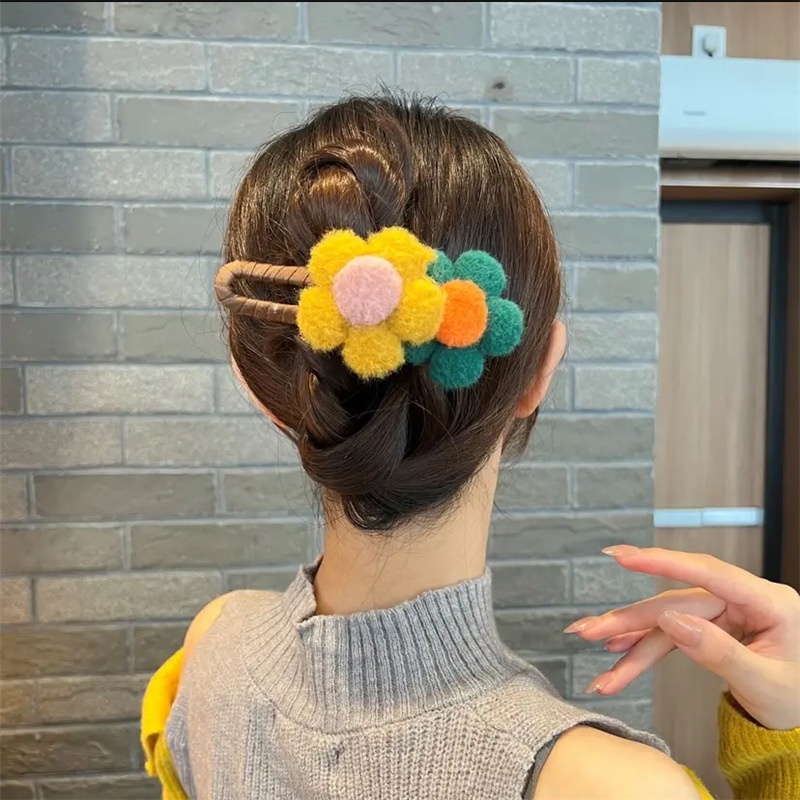 Kẹp Tóc Một Tầng Bằng Vải Len Hình Hoa Thời Trang Thu Đông Hàn Quốc