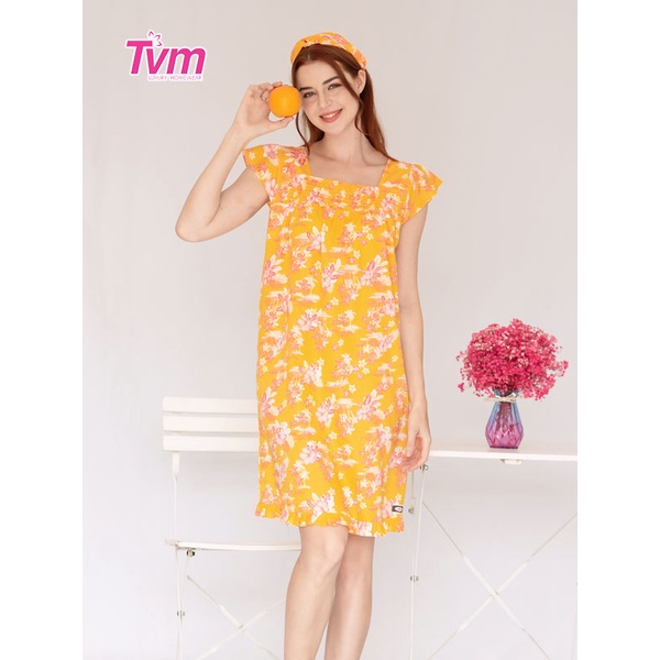 Đầm nữ ngắn tay DA587 Tvm Luxury Homewear, chất liệu kate cotton