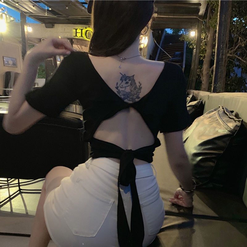 Jiashucheng Áo Trễ Vai Mùa Hè Có Dây Buộc Sau Lưng