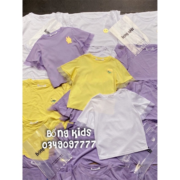 Áo Phông Bé Gái Sticker Metallic Phối Tay Voan GÊ