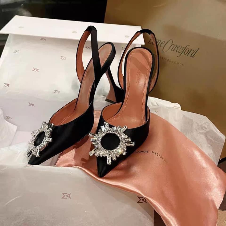 Sandal lụa đá mặt trời gót loe chuẩn hãng cao cấp