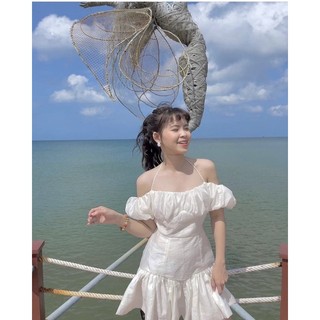 Florence - Đầm xoè cột cổ trễ vai trắng