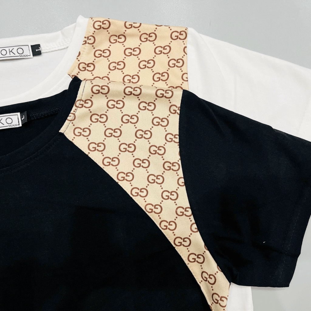 Áo Thun Nam Cổ Tròn Vải Cotton Co Giãn Tốt Tay Ngắn Phối Vai 2 Màu Phong Cách Hàn Quốc NEW UNISEX