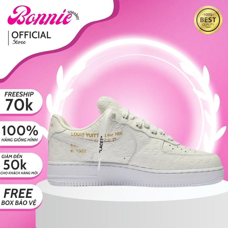 Giày Sneaker Nike_Air Force 1 x Louis Vuitton White, Giày Thể Thao Nam Nữ AF1 LV Trắng Cổ Thấp