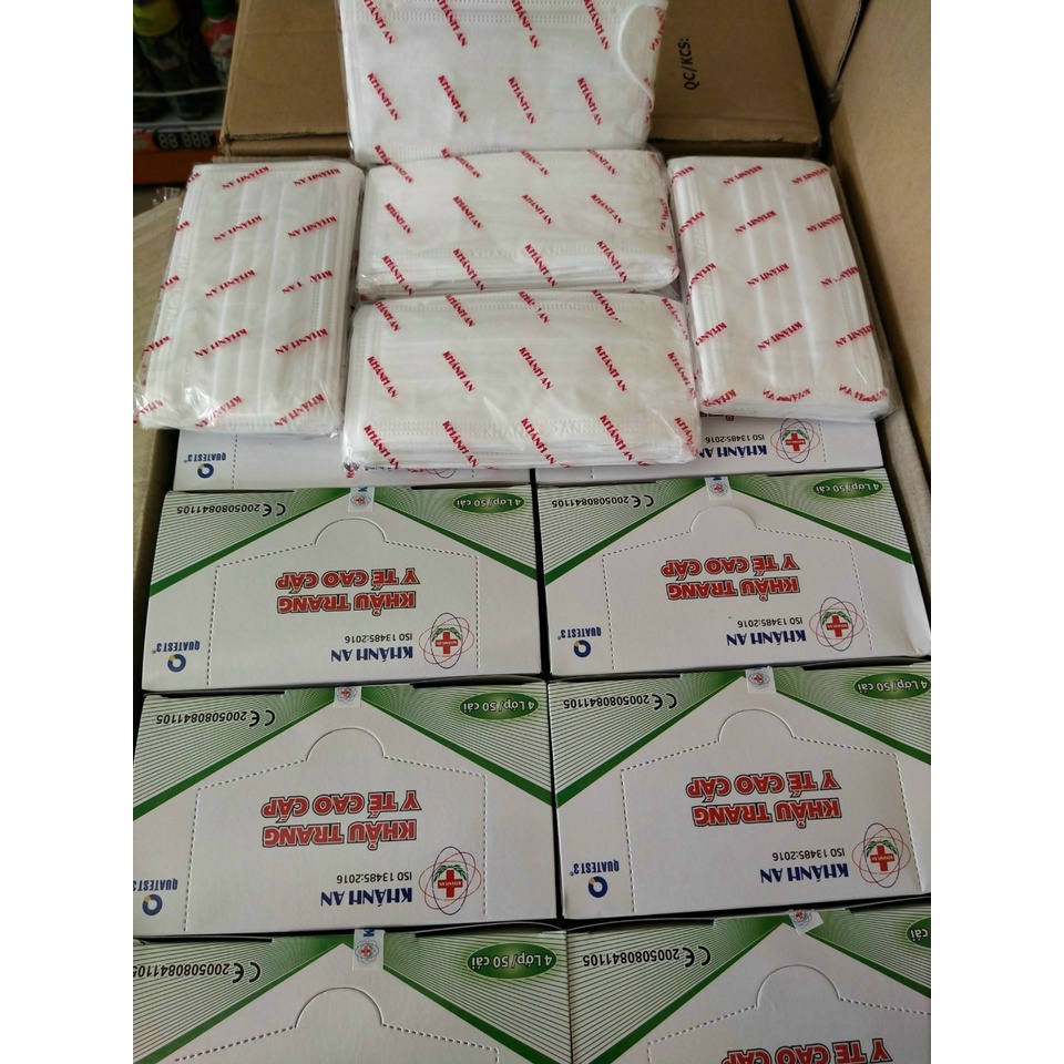 {HỘP TẶNG THÊM 5 CÁI} SỈ 10 HỘP KHẨU TRANG KHÁNH AN 4 LỚP KHÁNG KHUẨN LOẠI 2 MÀU TRẮNG