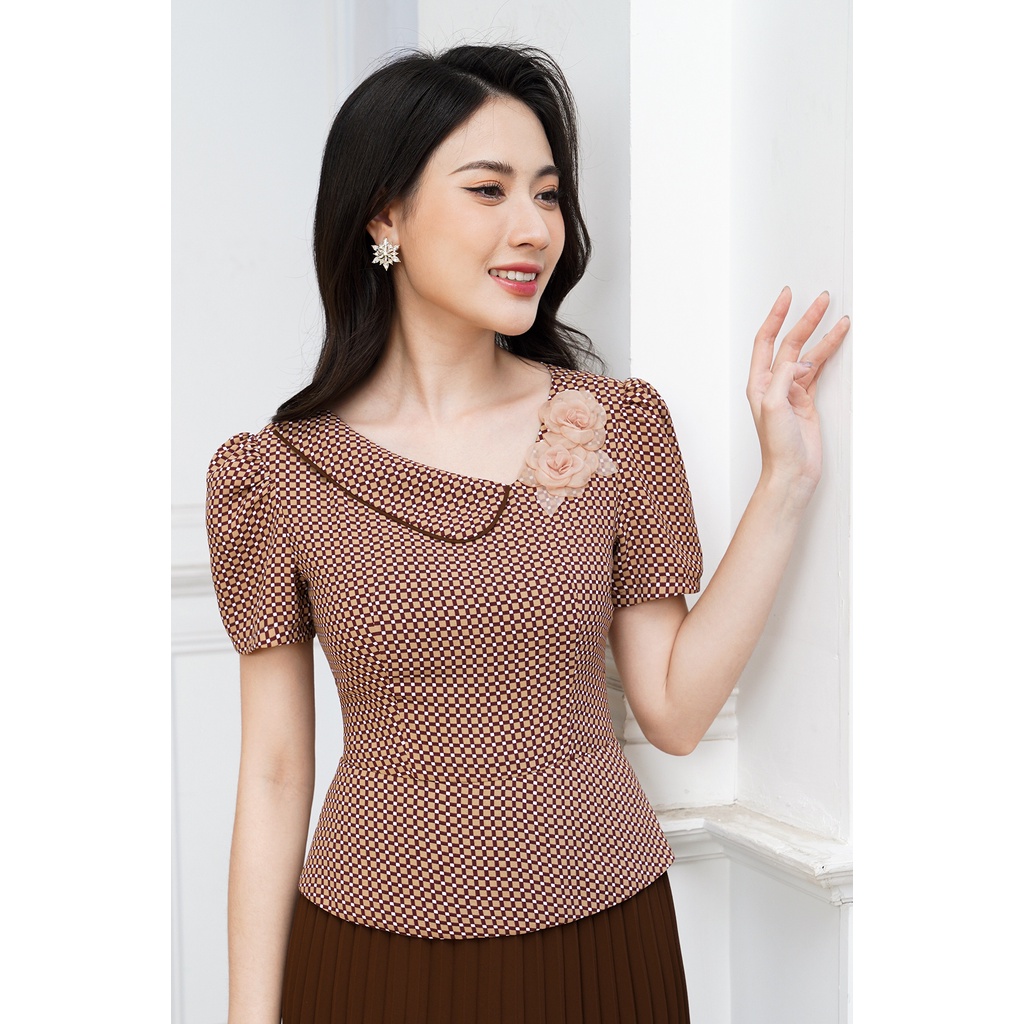 Đầm Liền Thiết Kế Luperi LFV3306 Sự Kết Kợp Giữa Áo Sơ Mi Dáng Peplum Và Chân Váy Xếp Ly