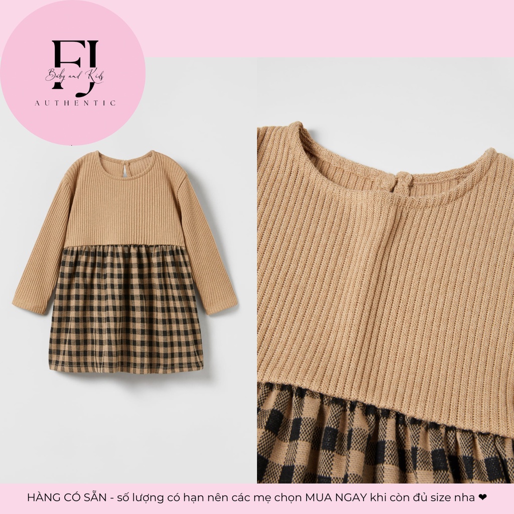 Váy trẻ em chính hãng Zara, váy bé gái váy thun tăm nâu, hàng hiệu cho bé