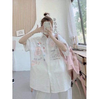 Áo sơ mi thụng in gấu