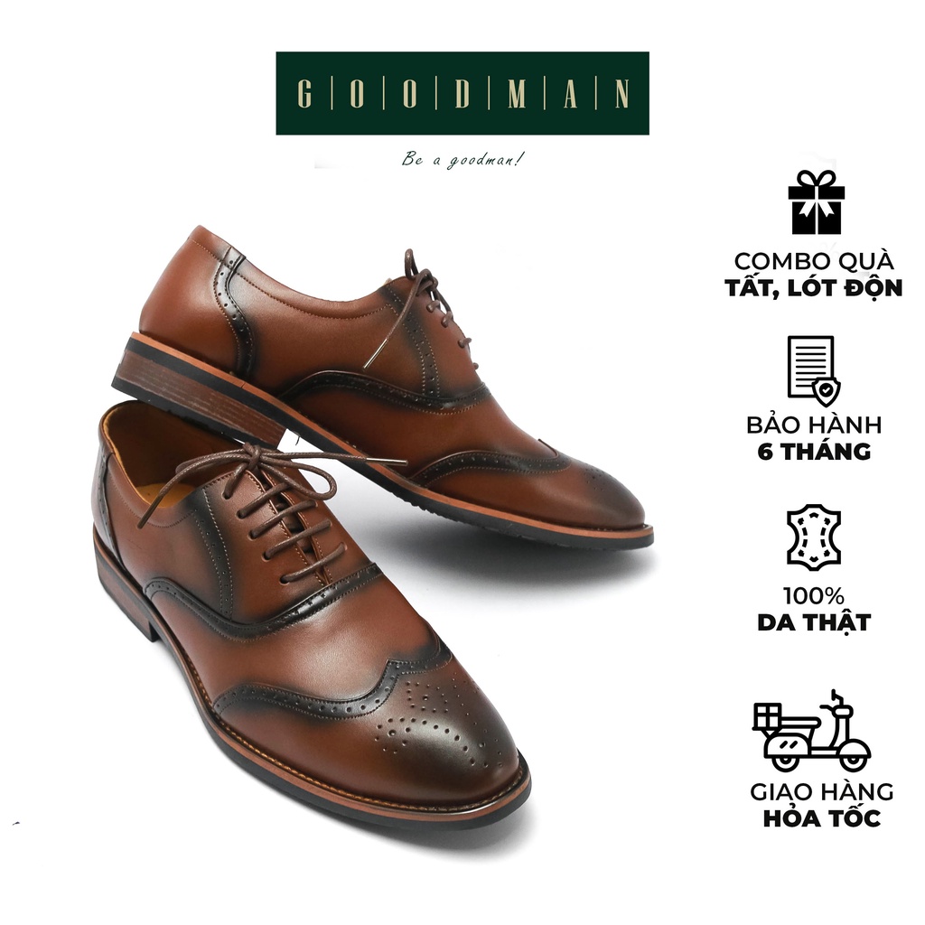 Giày da nam màu patina được sơn thủ công GOODMAN lịch sự Oxford Brogues nâu GM OB-N