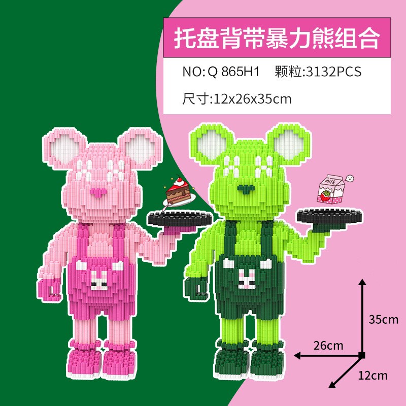 Le.go bộ combo cặp đôi bê khay 35cm Đồ chơi Xếp hình lắp ráp mô hình cỡ lớn bear bricK có tặng búa