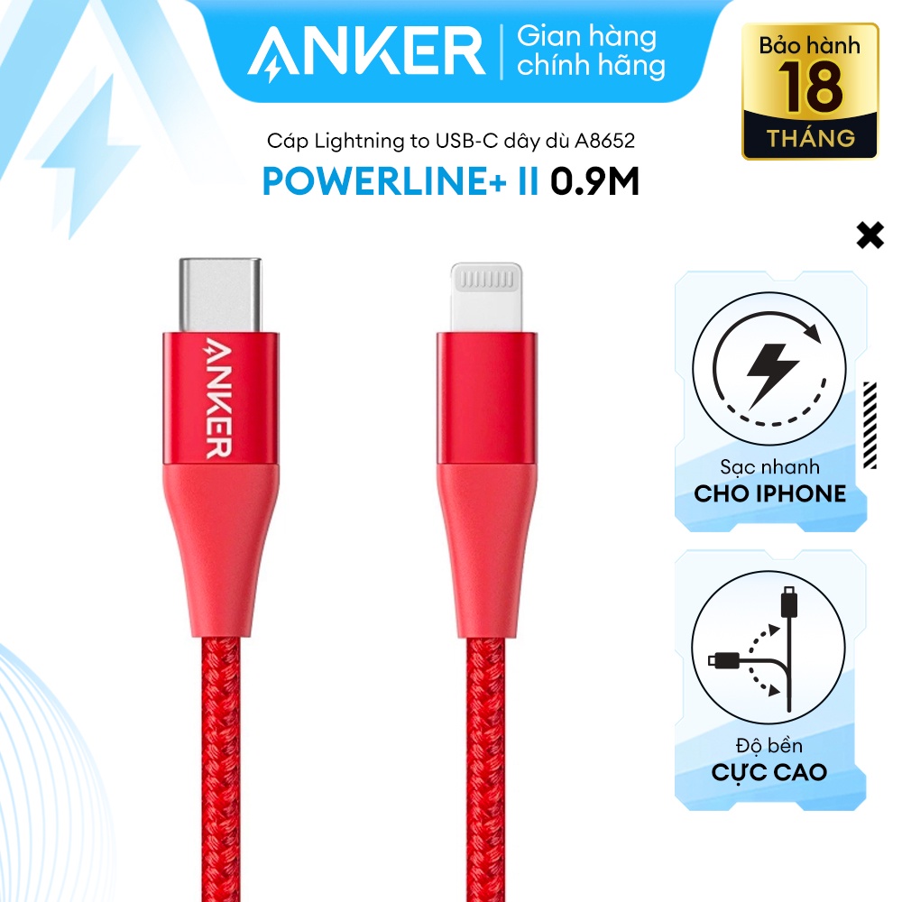 [Không kèm bao da] Cáp sạc ANKER PowerLine+ II Lightning to USB-C dài 0.9m - A8652