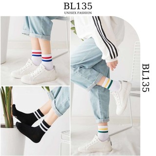 Tất Vớ Nam Nữ Kẻ Sọc Hàn Quốc Cổ Cao Cotton