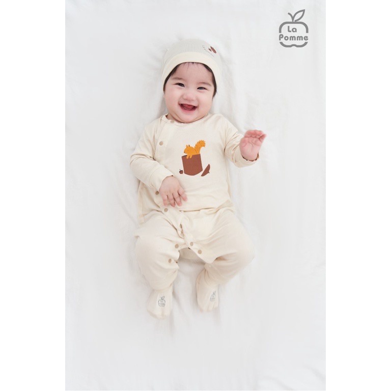 Body Dài Tay Sóc Nâu Hạt Dẻ Màu Be Vải Petit Soyeu Cho Bé