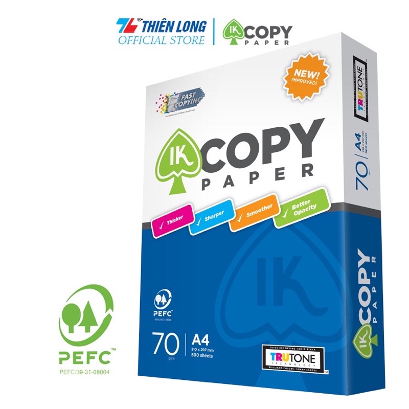 Giấy A4 IK Copy 70gsm: 1 ream. - Văn phòng phẩm Bảo Quân