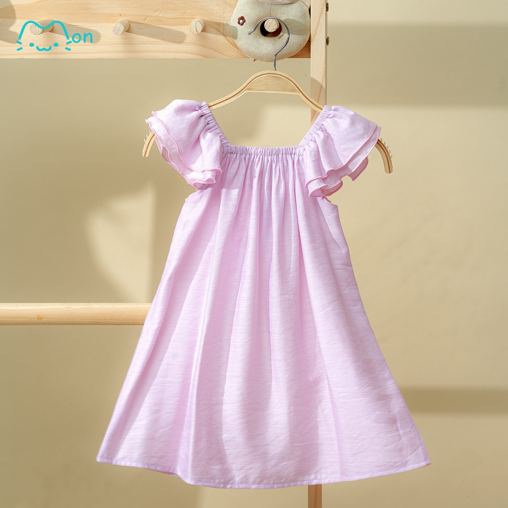 Váy bé gái 3 tuổi chất đũi tằm an toàn cho da, nhẹ mát, phù hợp mặc nhà, đi học đi chơi cho bé 2-6 tuổi MonBabies MV25