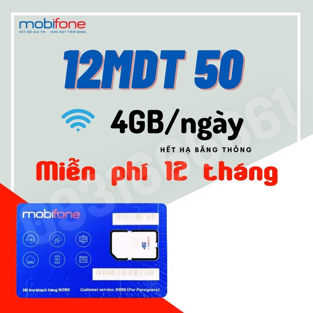[12MDT50] Sim 4G Mobifone Có 1 Tỷ GB Truy Cập Mạng Thả Ga Không Lo Hết Data- Sim bảo hành 1 năm