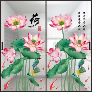 Decal dán tường Hoa sen hồng mới 3D 07