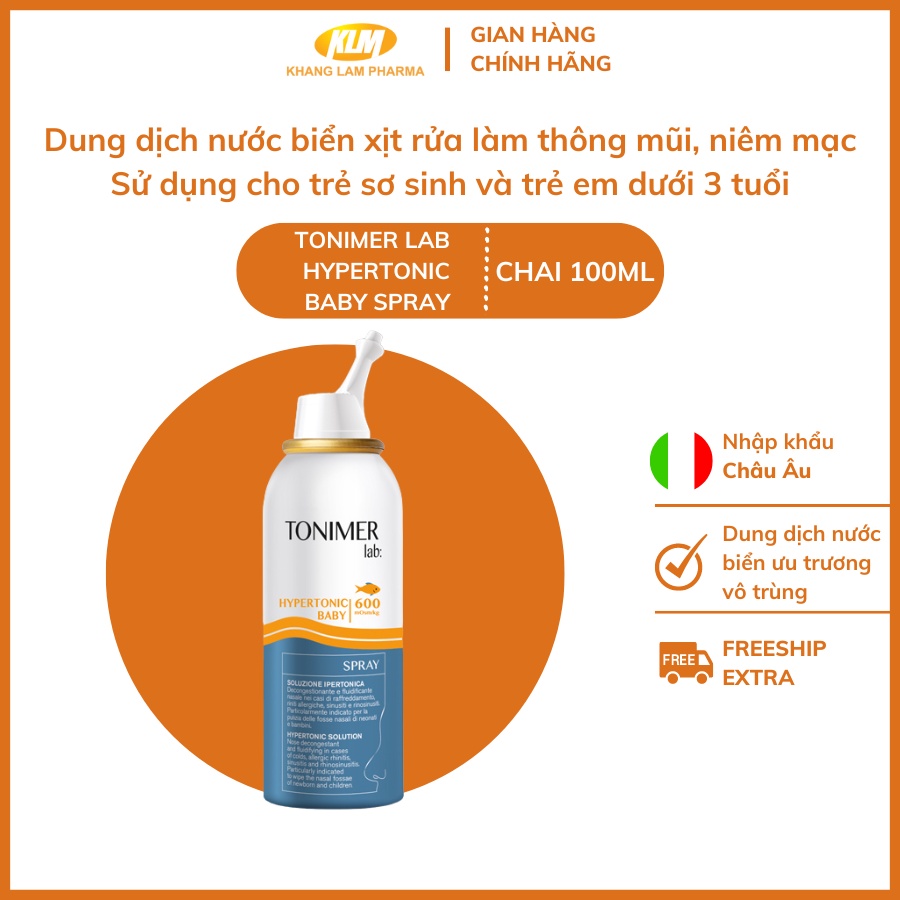 XỊT MŨI NƯỚC BIỂN SÂU TONIMER HYPERTONIC BABY SPRAY DÀNH CHO BÉ
