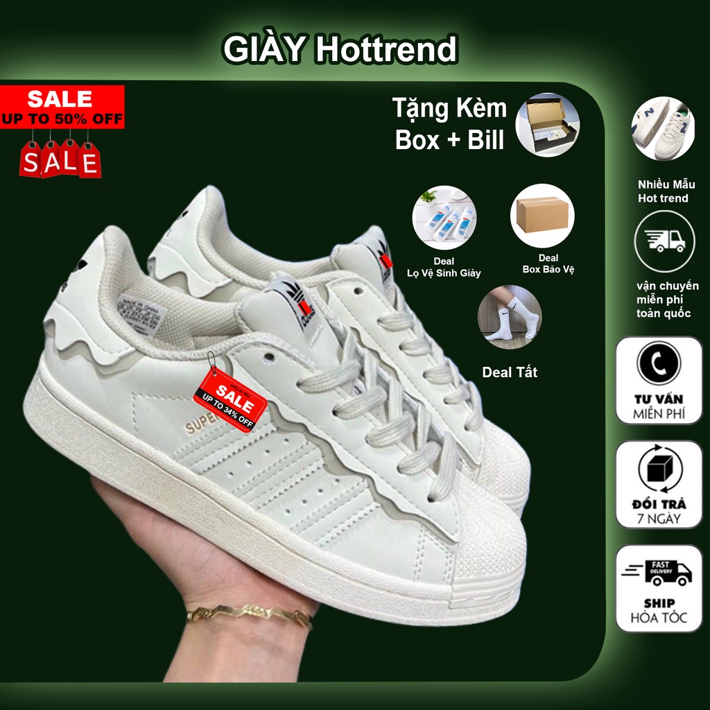Giày thể thao nam nữ _adidas_superstar sò, giày das màu trắng kem bản đẹp