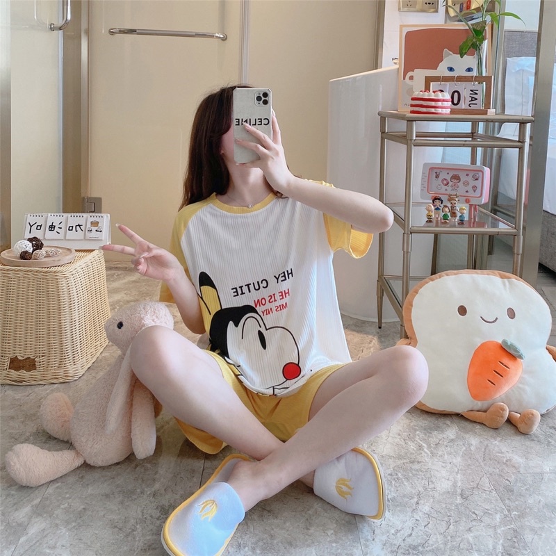 Bộ Ngủ Kẻ Sọc Chất Kẻ Sọc Hoạ Tiết Siêu Dễ Thương