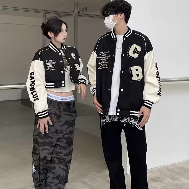 Áo khoác bomber CB varsity couple chất dạ màu ĐEN/NÂU tay phối da 🖤 Áo Jacket July7store