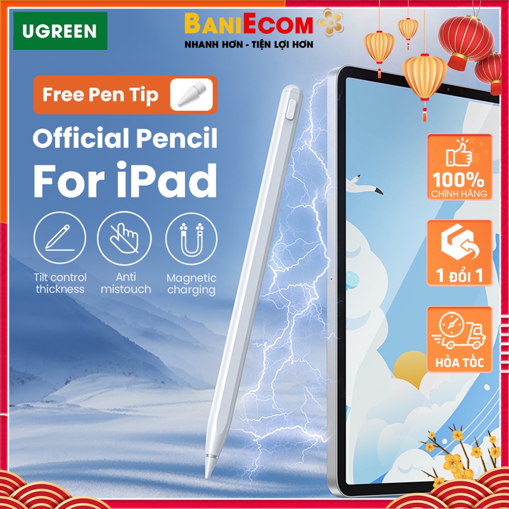 Bút cảm ứng Ugreen Pencil 2 L452/L653 Stylus Type-C Charging Bluetooth Stylus Pen For iP 2018 đến 2022 Baniecom