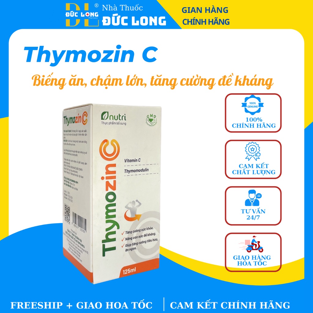 Siro ThymoZinC Nutri Tăng cường Sức Khỏe Tăng Sức Đề Kháng & Giúp Trẻ Ăn Ngon tiêu hóa tốt, lọ 125ml – Đức Long