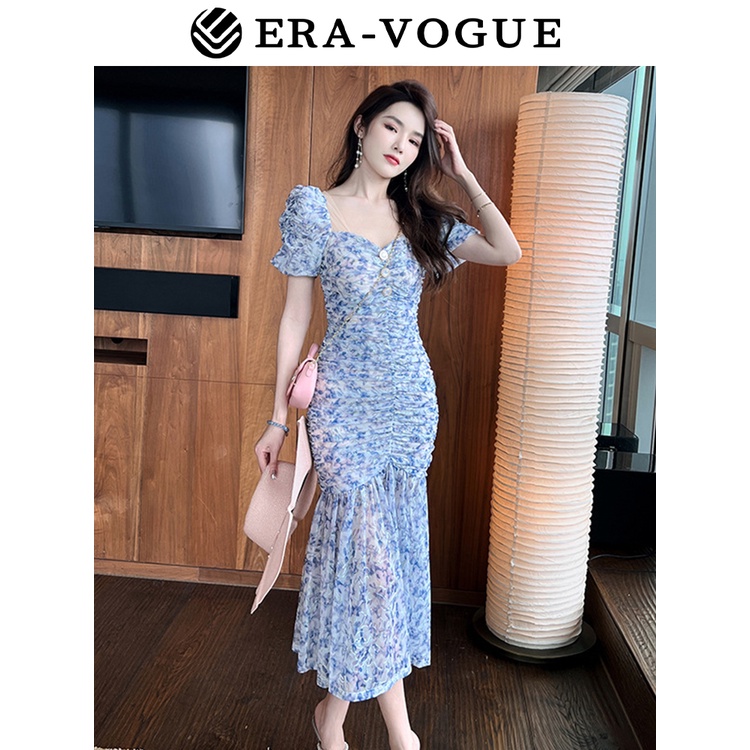 EraVogue🌷 Đầm Hoa Đuôi Cá Tay Phồng Phong Cách Mới Thời Trang Mùa Hè Dành Cho Nữ váy dạ hội 20057